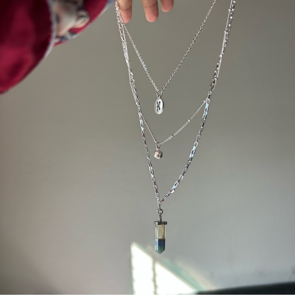 Justice Dainty Triple-layered Silver Necklace "K" Initial